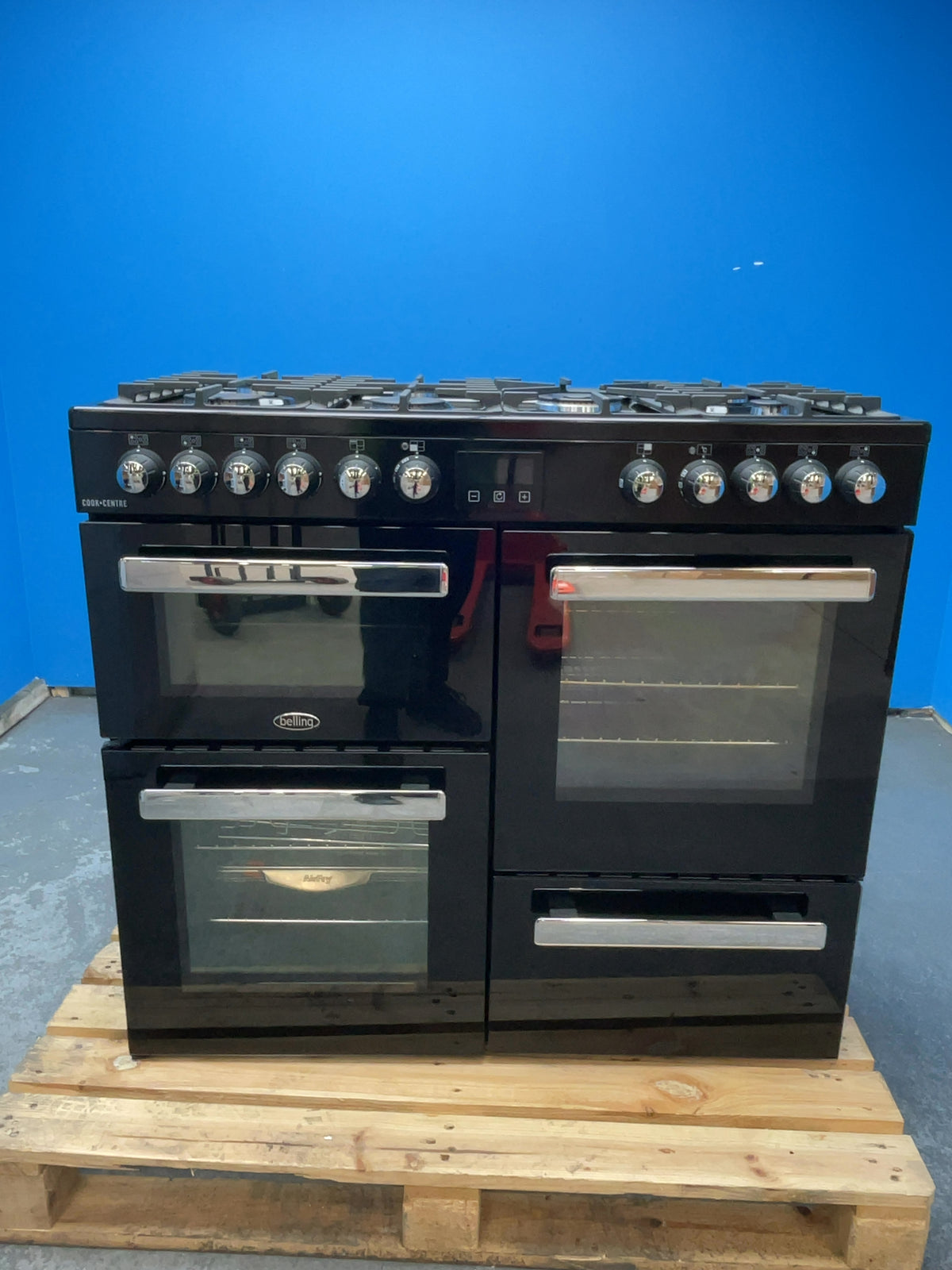 #GRC-164-319 - Belling Cookcentre 100DF 100cm Dual Fuel Range Cooker – 7 Burner Gas Hob, AirFry & Double Oven, Black