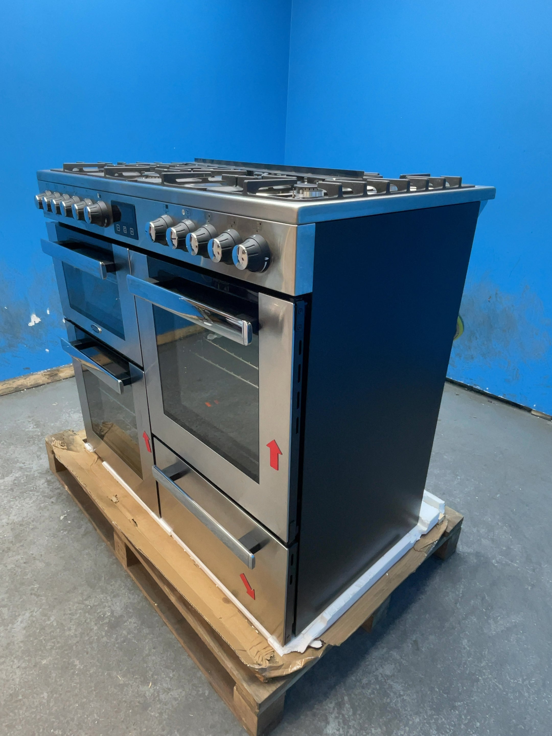 #GRC-164-325 - Belling Cookcentre 100DF 100cm Dual Fuel Range Cooker – 7 Burner Gas Hob, AirFry & Double Oven, Stainless
