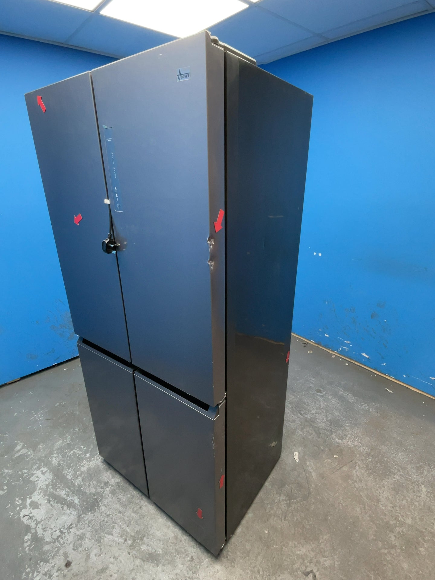 #GRC-164-517 - Hoover French 4 Door Fridge Freezer – 463L, Silver, Total No Frost