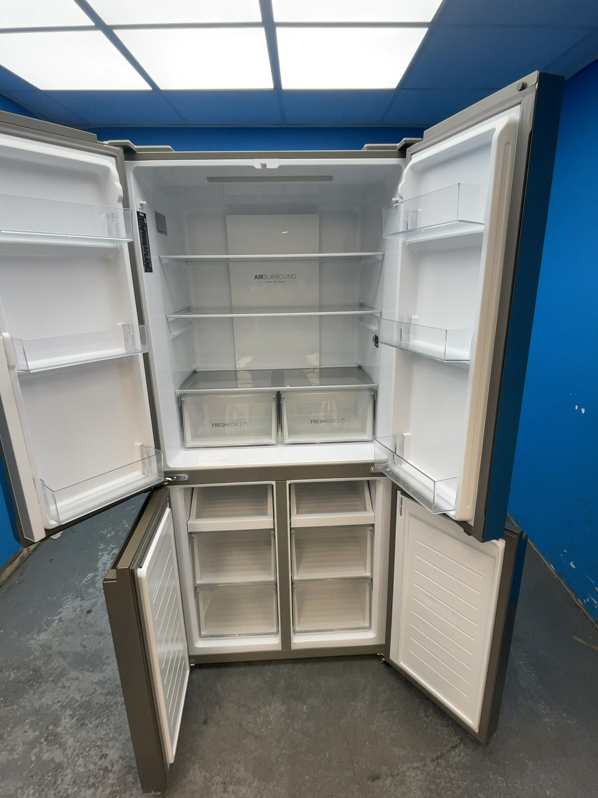 #GRC-165-455 - Haier American Style Fridge Freezer – 467L, Platinum Inox, Total No Frost