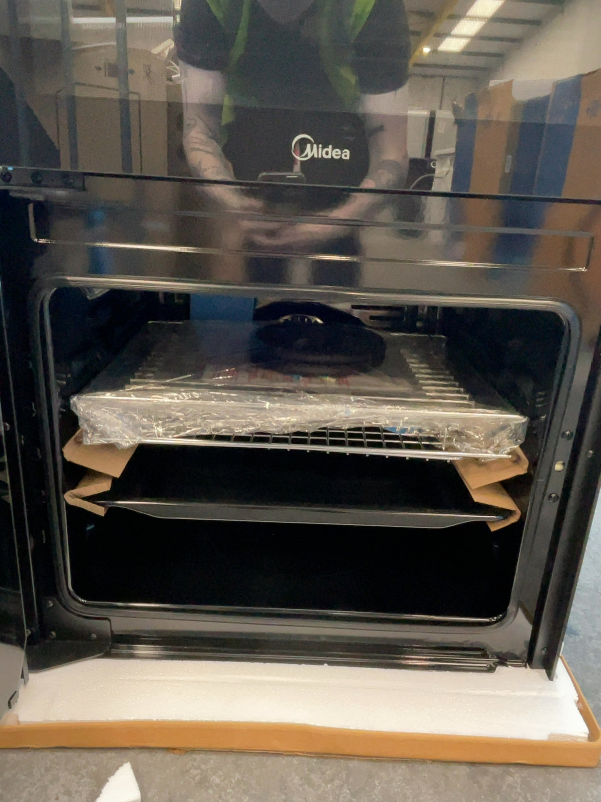 #GRC-166-148 - Midea 60cm Freestanding Electric Double Oven Cooker – Ceramic Hob, 107L Capacity, Fan Main Oven, Black