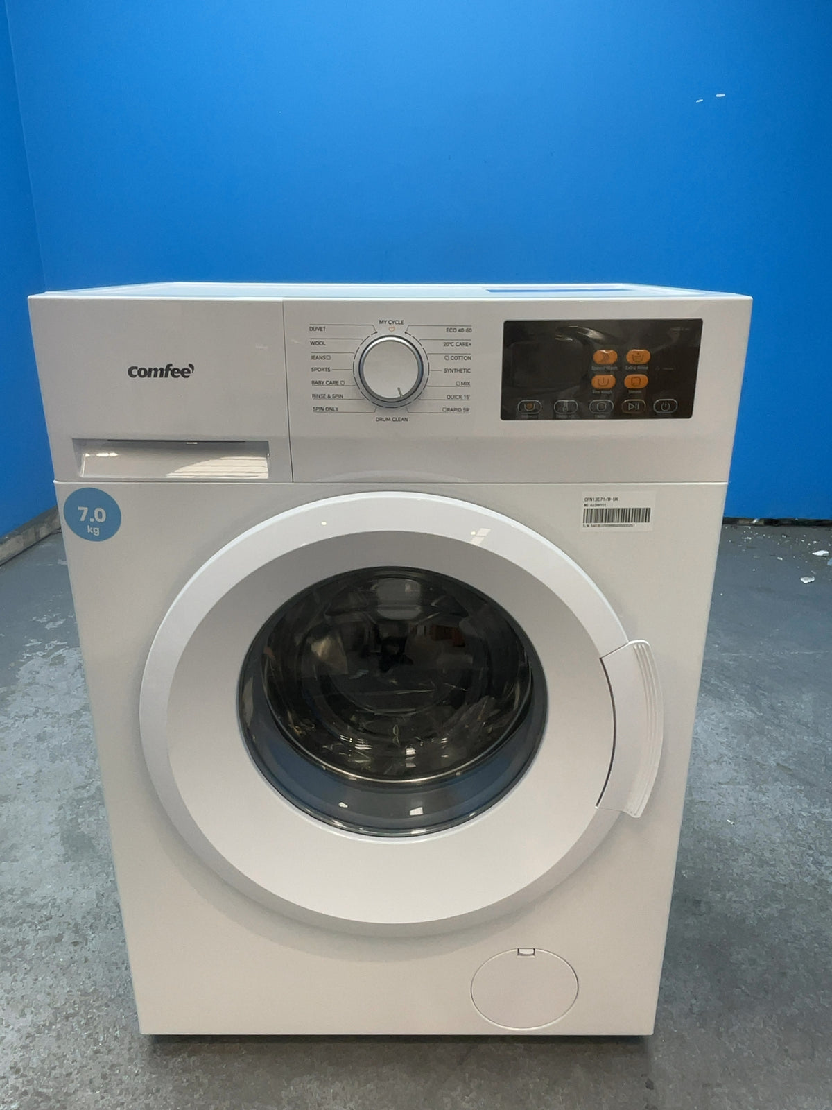 #GRC-166-224 - Comfee 7kg 1200rpm Washing Machine – Steam Wash & 15 Min Quick Cycle, White