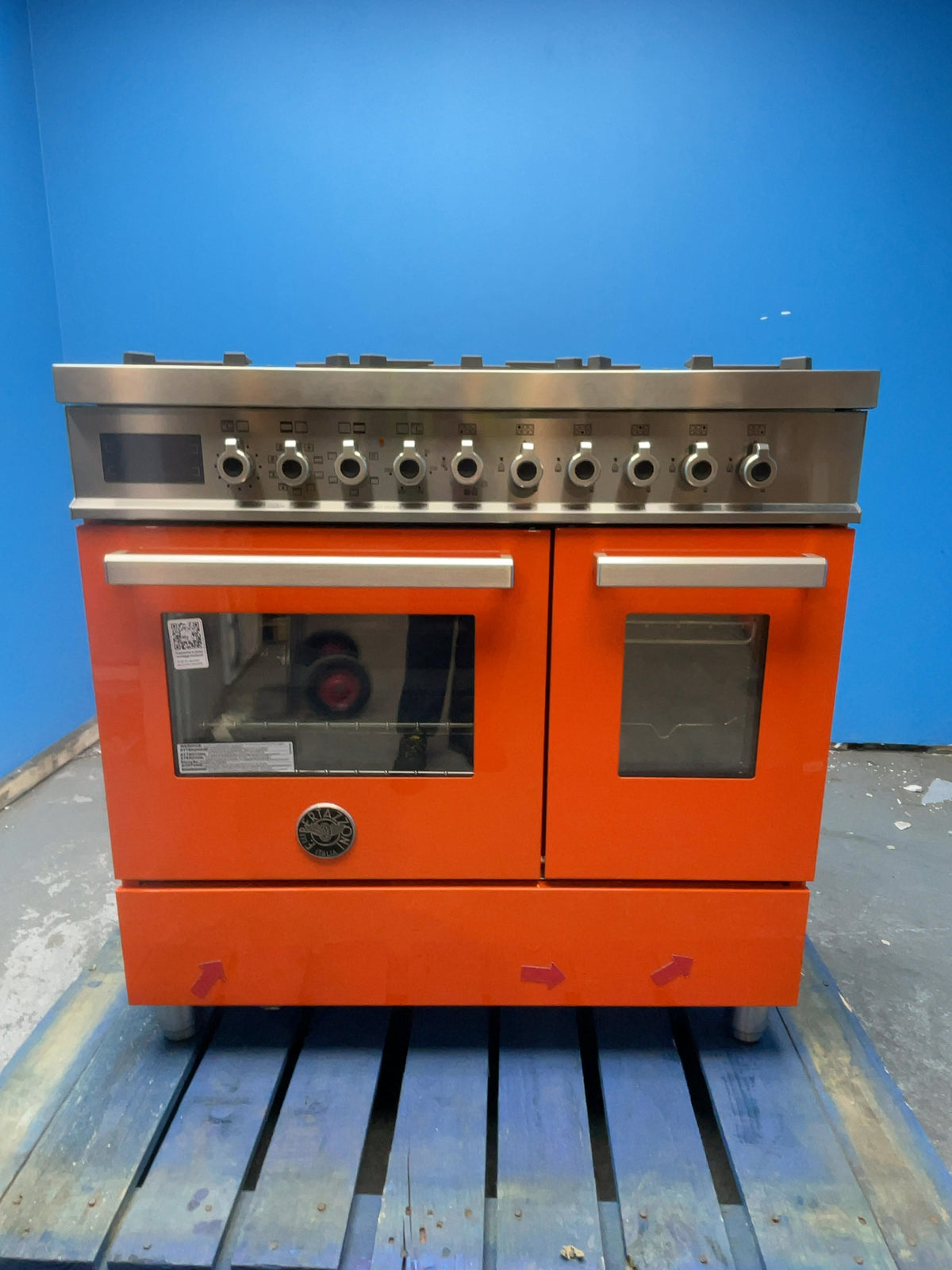 #GRC-166-617 - Bertazzoni Professional 90cm Dual Fuel Range Cooker – 107L Capacity, Twin Electric Oven, 6 Gas Burners, Arancio Orange