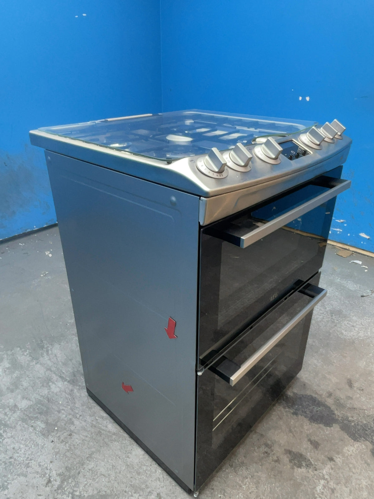 #GRC-166-625 - AEG 60cm Double Oven Gas Cooker – Stainless Steel Hob, Self-Clean, Silver