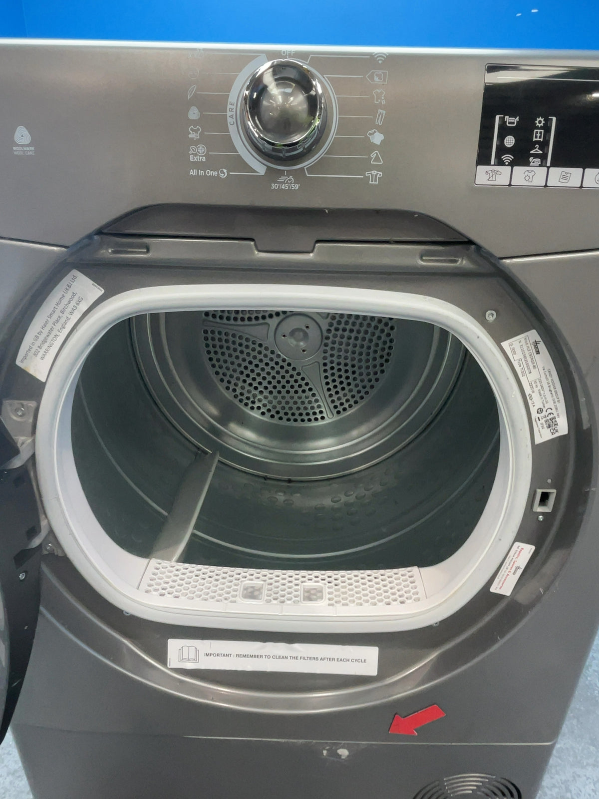 #GRC-166-743 - Hoover H-DRY 300 9kg Condenser Tumble Dryer – WiFi Connected, Grey, 59.6cm Wide