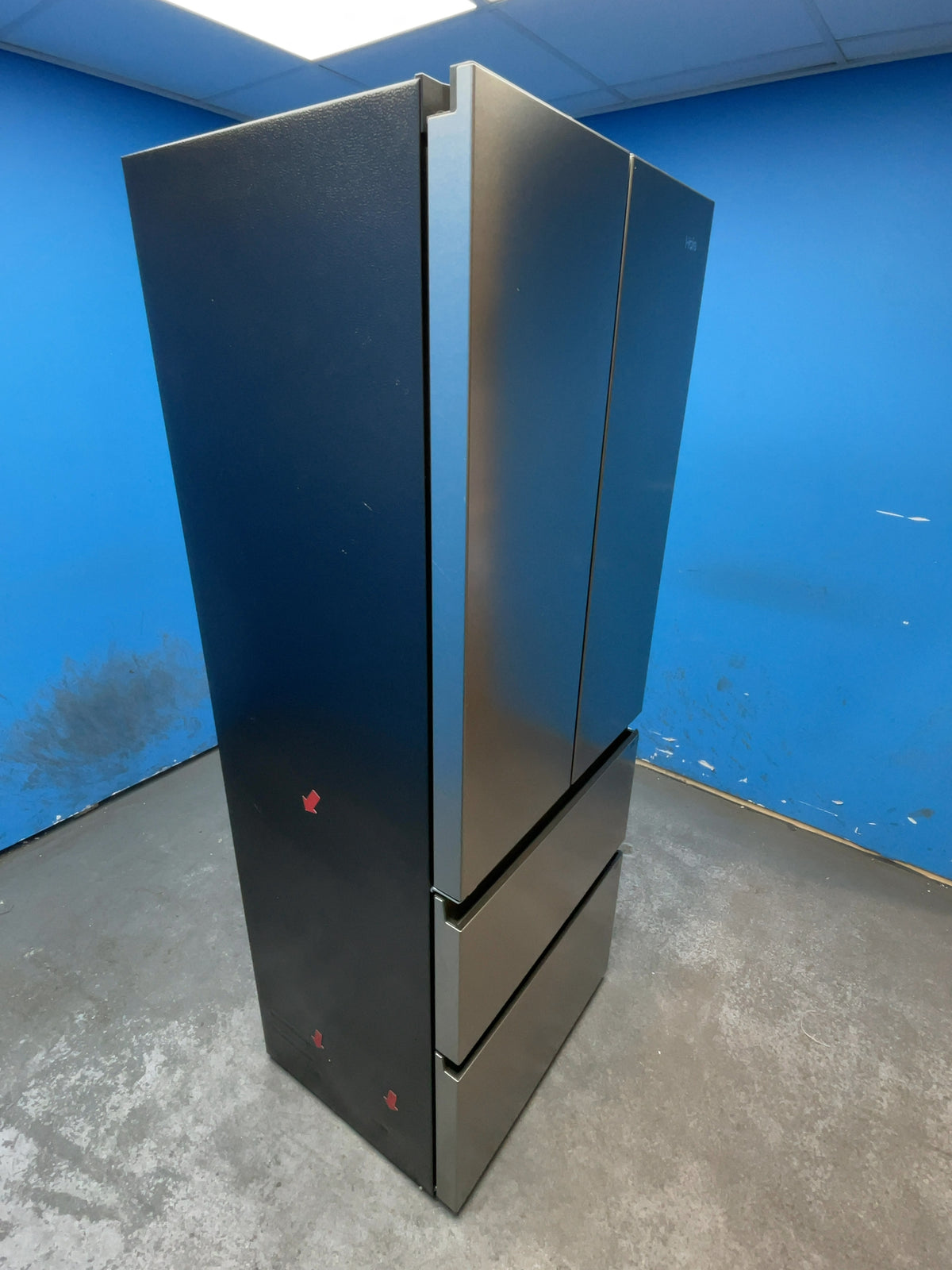 #GRC-166-945 - Haier Space-fit 70cm French Door Fridge Freezer – Total No Frost, Direct Access Freezer Drawers, Platinum Inox