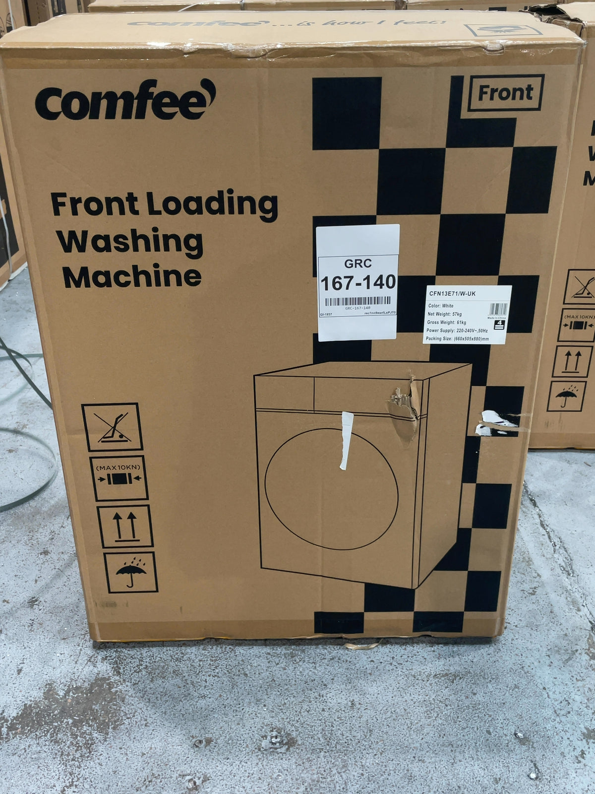 #GRC-167-140 - Comfee 7kg 1200rpm Washing Machine – Steam Wash & 15 Min Quick Cycle, White