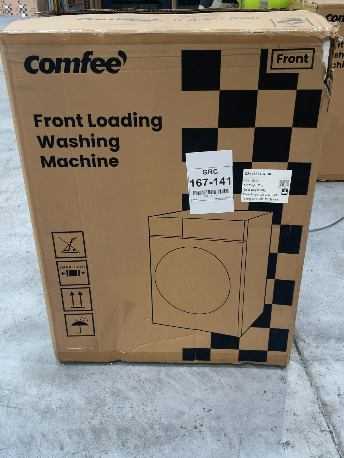 #GRC-167-141 - Comfee 7kg 1200rpm Washing Machine – Steam Wash & 15 Min Quick Cycle, White