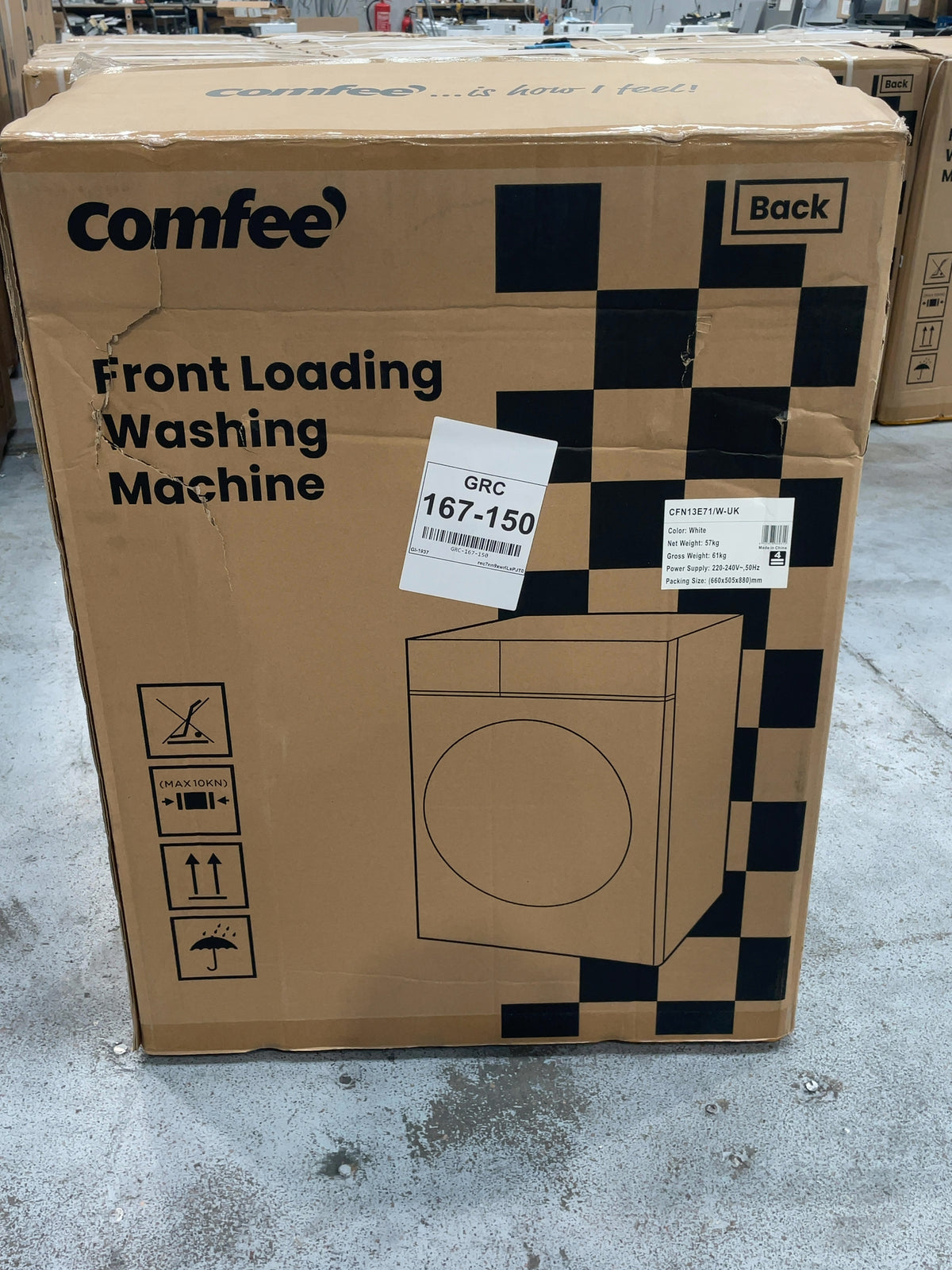 #GRC-167-150 - Comfee 7kg 1200rpm Washing Machine – Steam Wash & 15 Min Quick Cycle, White