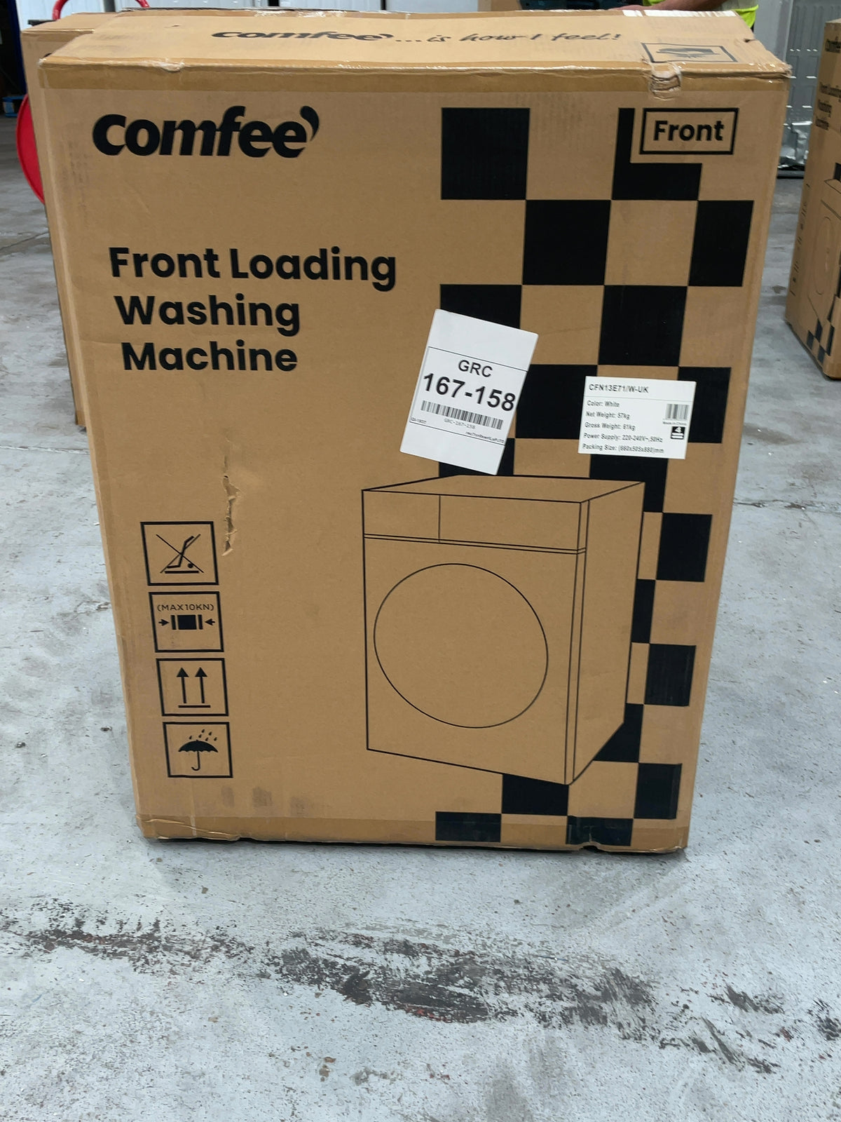 #GRC-167-158 - Comfee 7kg 1200rpm Washing Machine – Steam Wash & 15 Min Quick Cycle, White