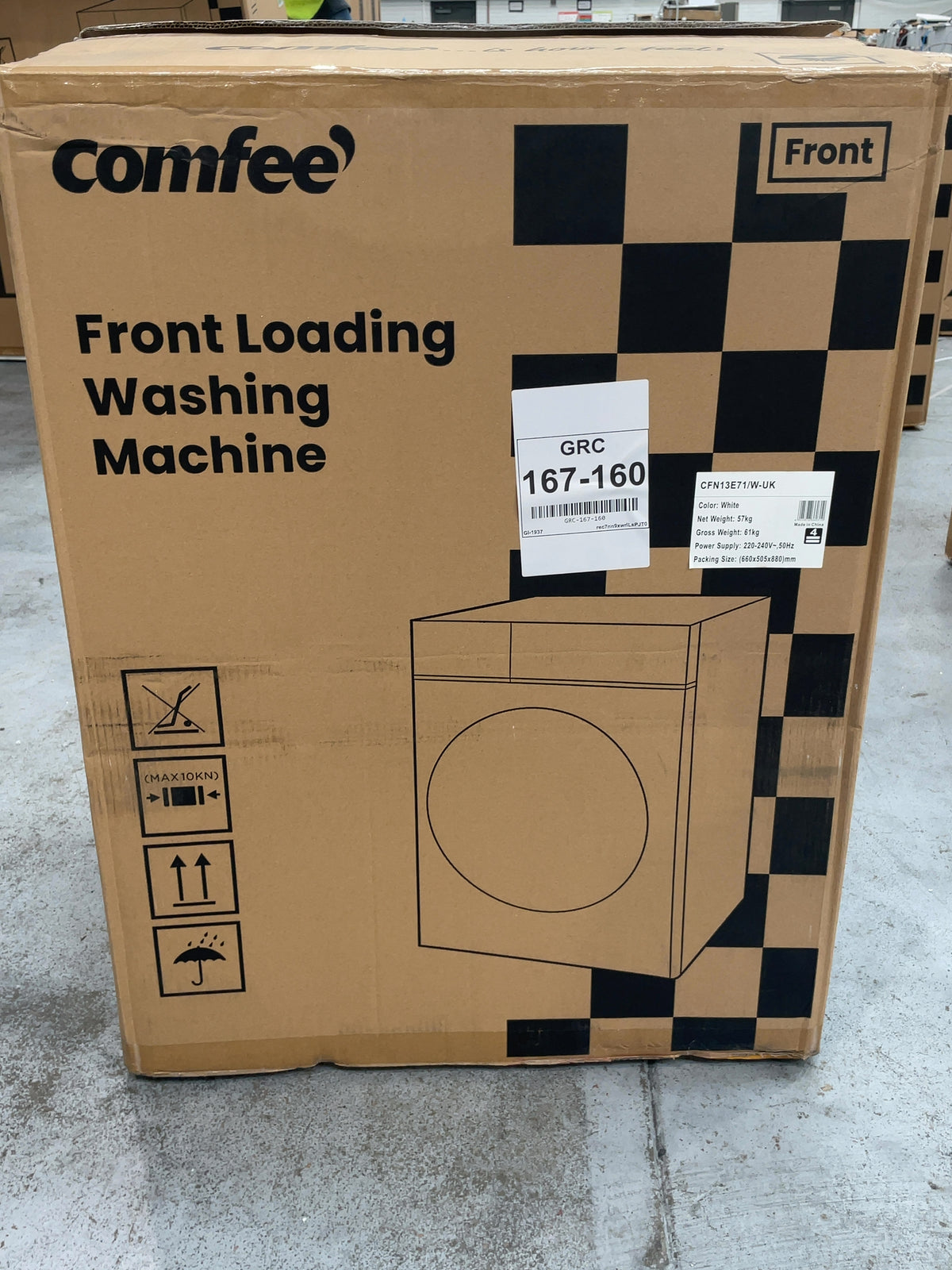 #GRC-167-160 - Comfee 7kg 1200rpm Washing Machine – Steam Wash & 15 Min Quick Cycle, White