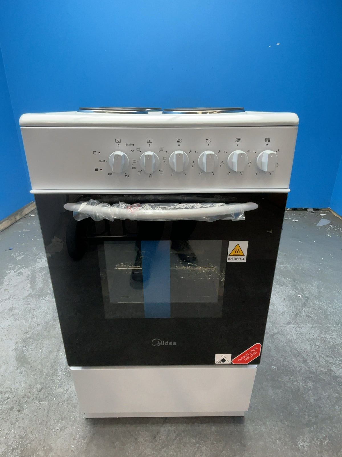 #GRC-167-362 - Midea 50cm Electric Cooker – Solid Plate Hob, Integrated Grill, White