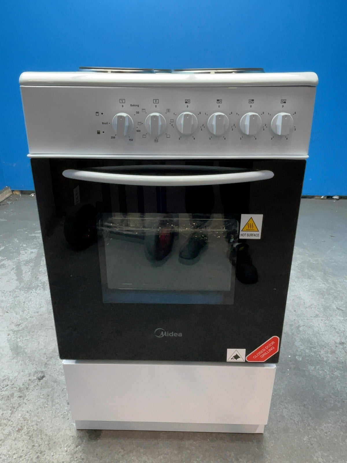#GRC-167-371 - Midea 50cm Electric Cooker – Solid Plate Hob, Integrated Grill, White