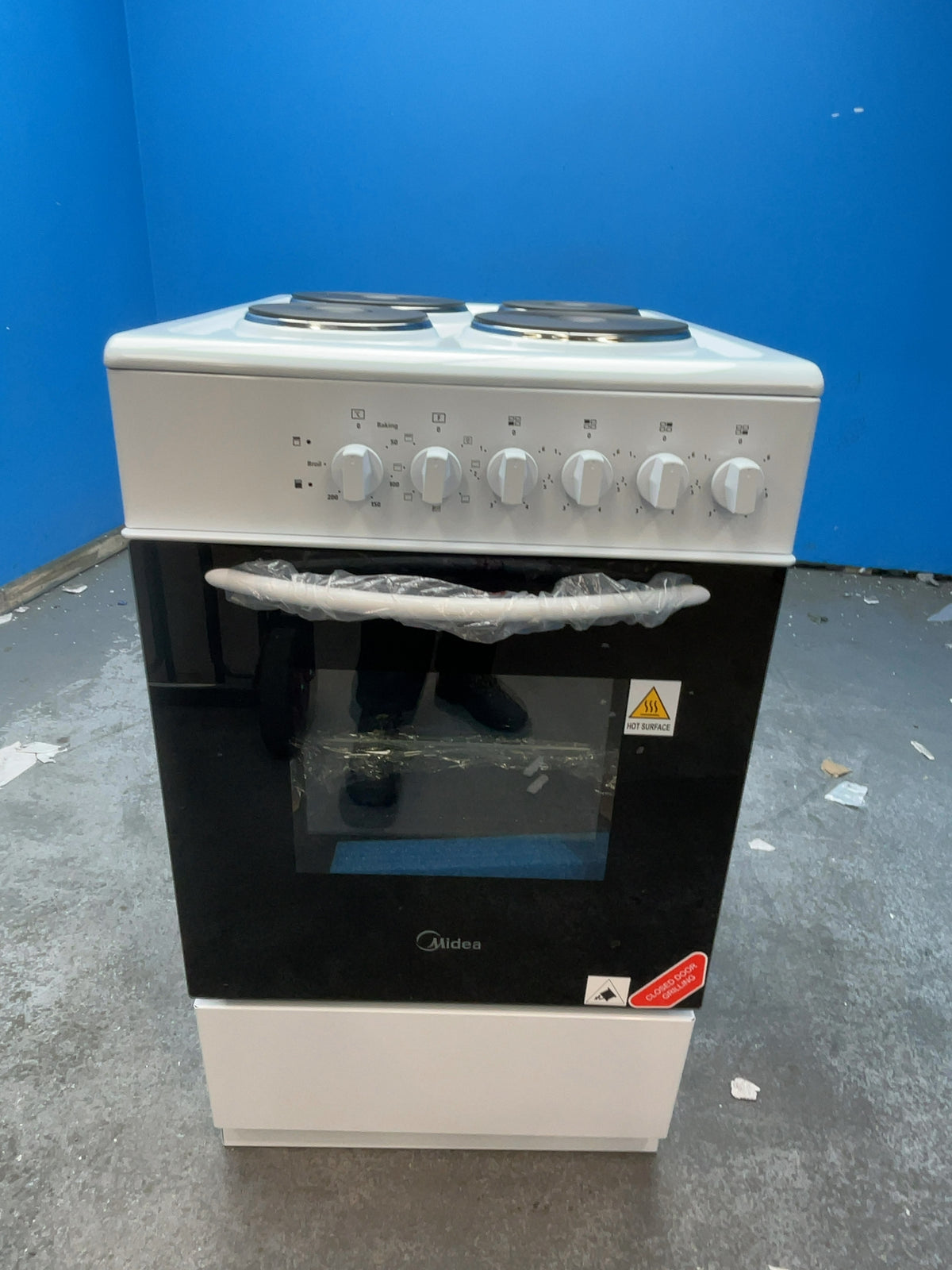 #GRC-167-372 - Midea 50cm Electric Cooker – Solid Plate Hob, Integrated Grill, White