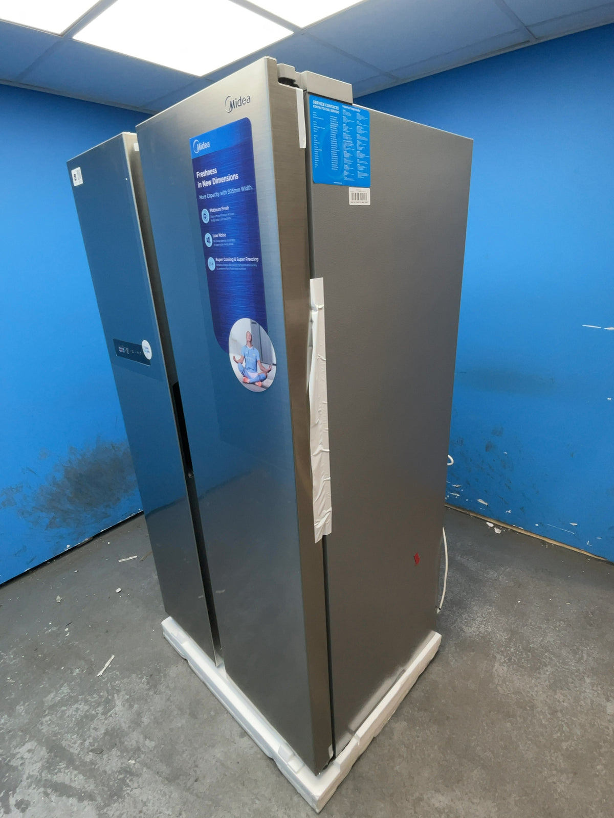 #GRC-168-001 - Midea American Style Fridge Freezer – 592L, Brushed Steel, Total No Frost