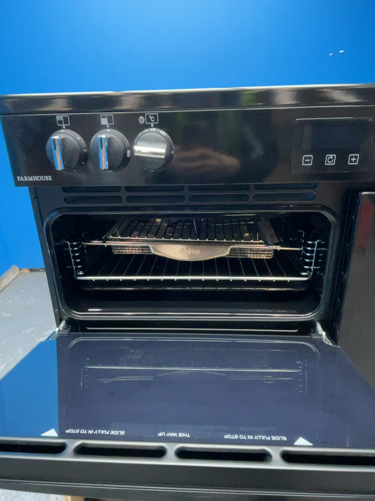 #GRC-168-570 - Belling Farmhouse 90cm Electric Induction Range Cooker – 174L Capacity, 5 Zone Hob, AirFry, Black