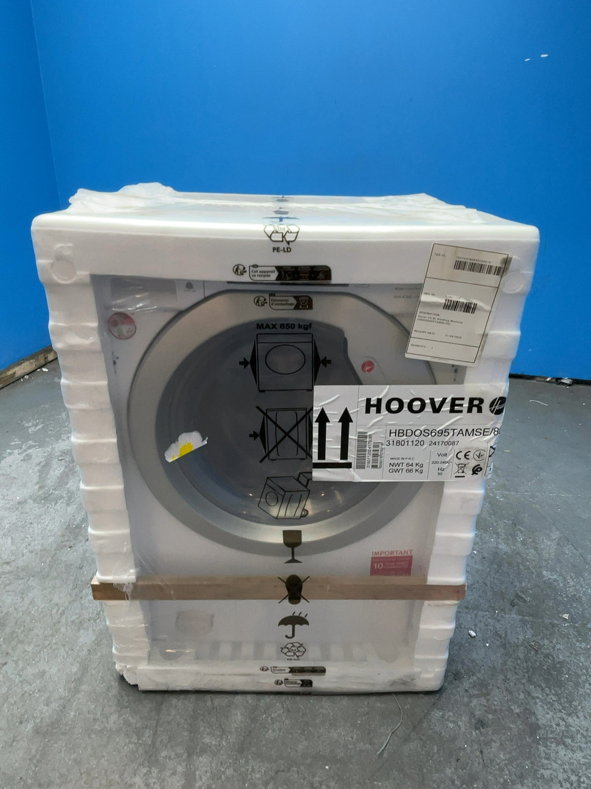 #GRC-168-748 - Hoover H-WASH & DRY 300 Integrated Washer Dryer – 9kg Wash, 5kg Dry, 1600rpm, White
