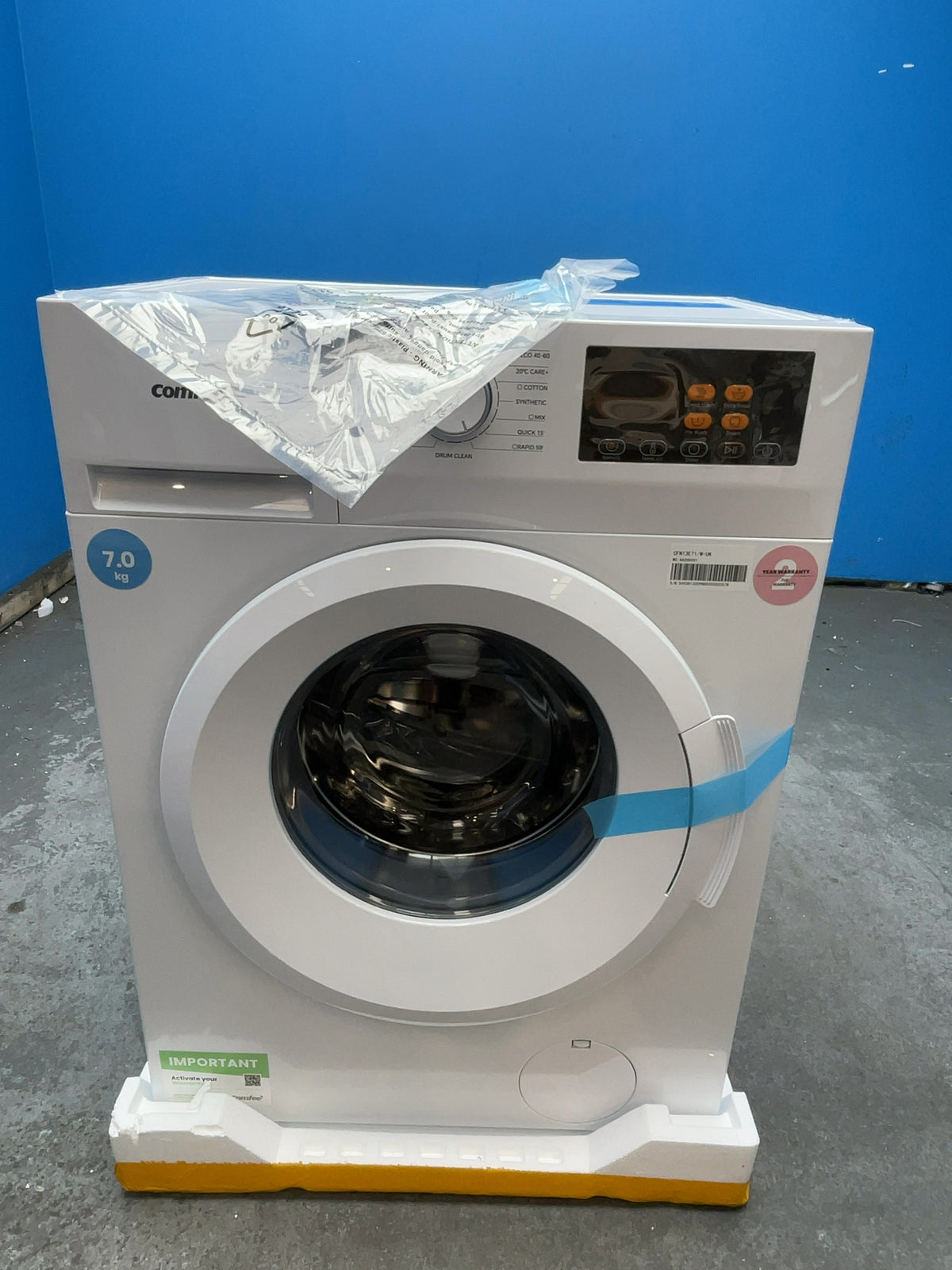 #GRC-169-054 - Comfee 7kg 1200rpm Washing Machine – Steam Wash & 15 Min Quick Cycle, White