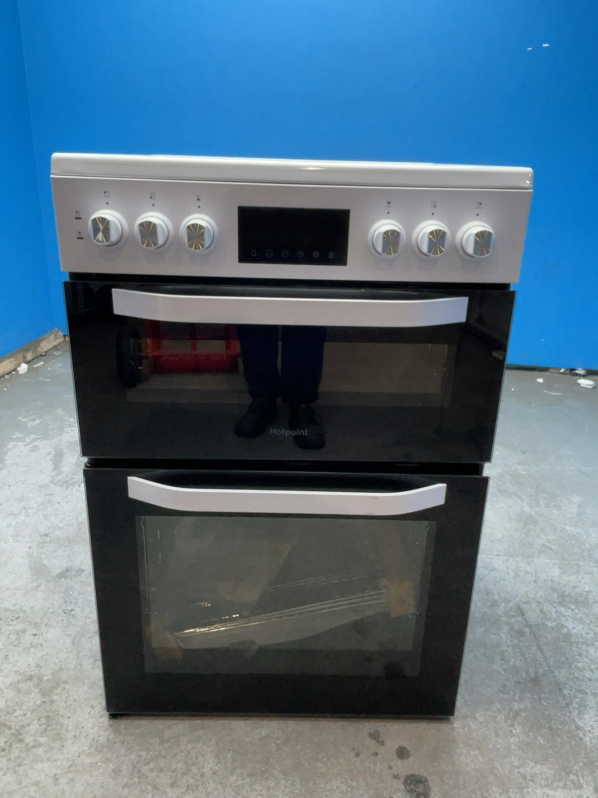 #GRC-169-086 - Hotpoint 60cm Double Oven Electric Cooker – 75L Fan Main Oven, 4 Zone Ceramic Hob, Easy Clean Enamel
