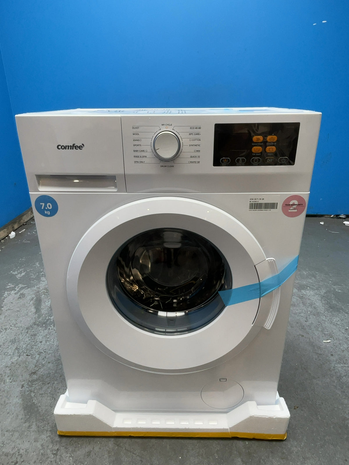 #GRC-169-267 - Comfee 7kg 1200rpm Washing Machine – Steam Wash & 15 Min Quick Cycle, White
