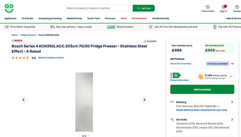 Bosch 363L Freestanding Frost Free Fridge Freezer Silver – Renew 2 U