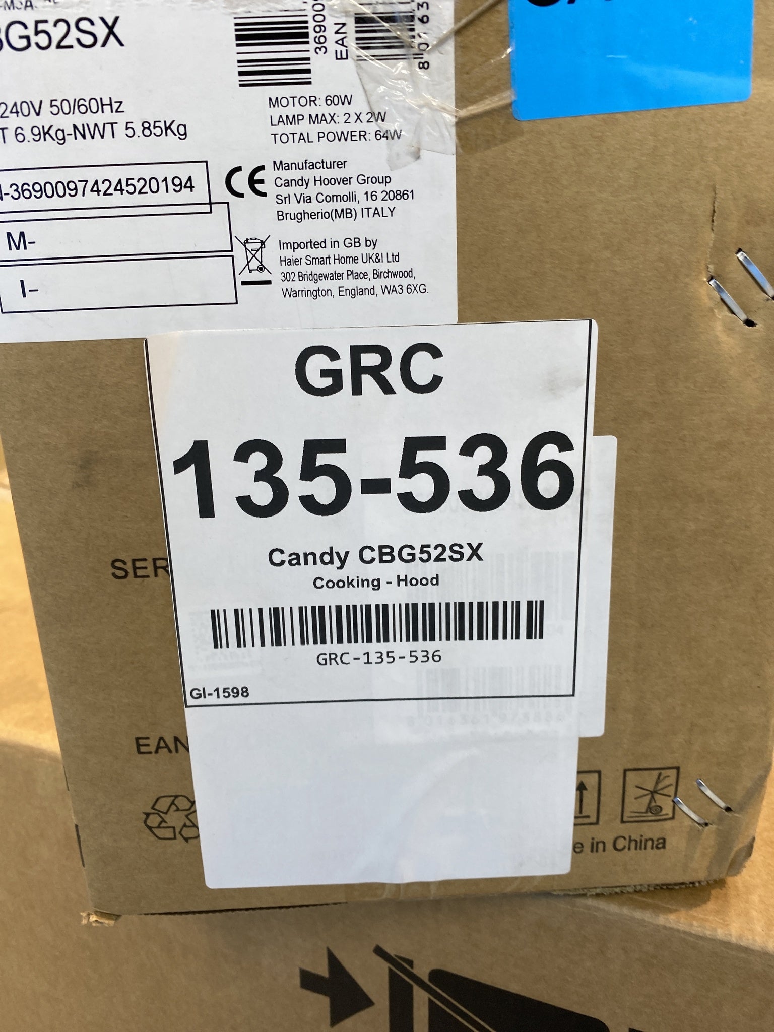 Candy CBG52SX Stainless Steel Canopy Hood