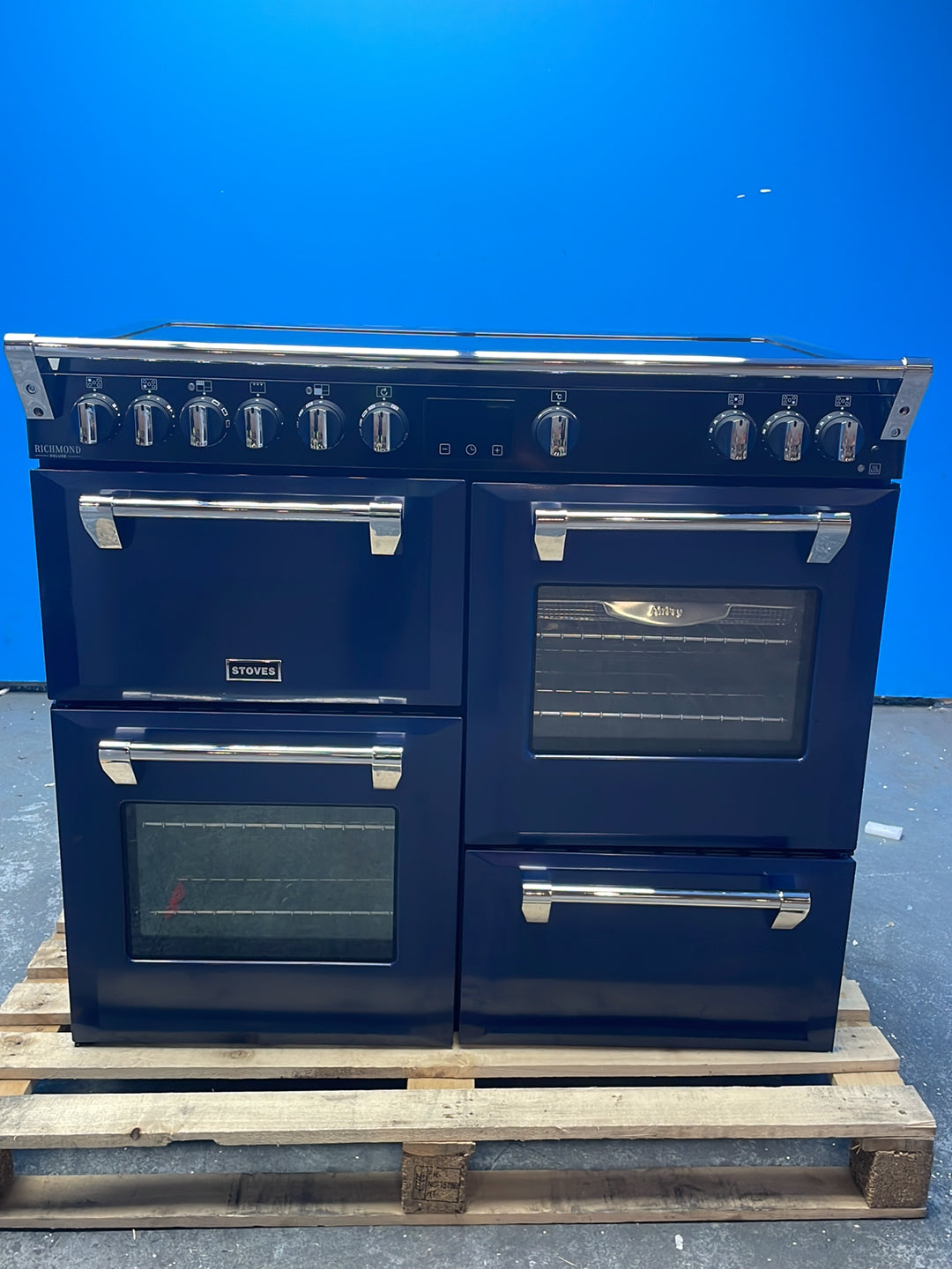 #GRC-164-332 - Stoves Richmond Deluxe 100cm Electric Range Cooker – Quad Oven, 5 Zone Induction Hob, AirFry, Midnight Blue