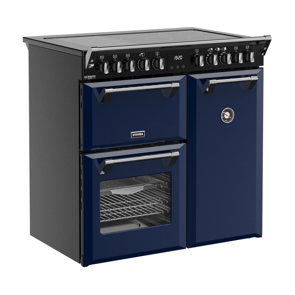 Stoves Richmond Deluxe 90cm Electric Induction Range Cooker – Quad Oven, AirFry, Bridgeable Hob, Midnight Blue – Renew 2 U