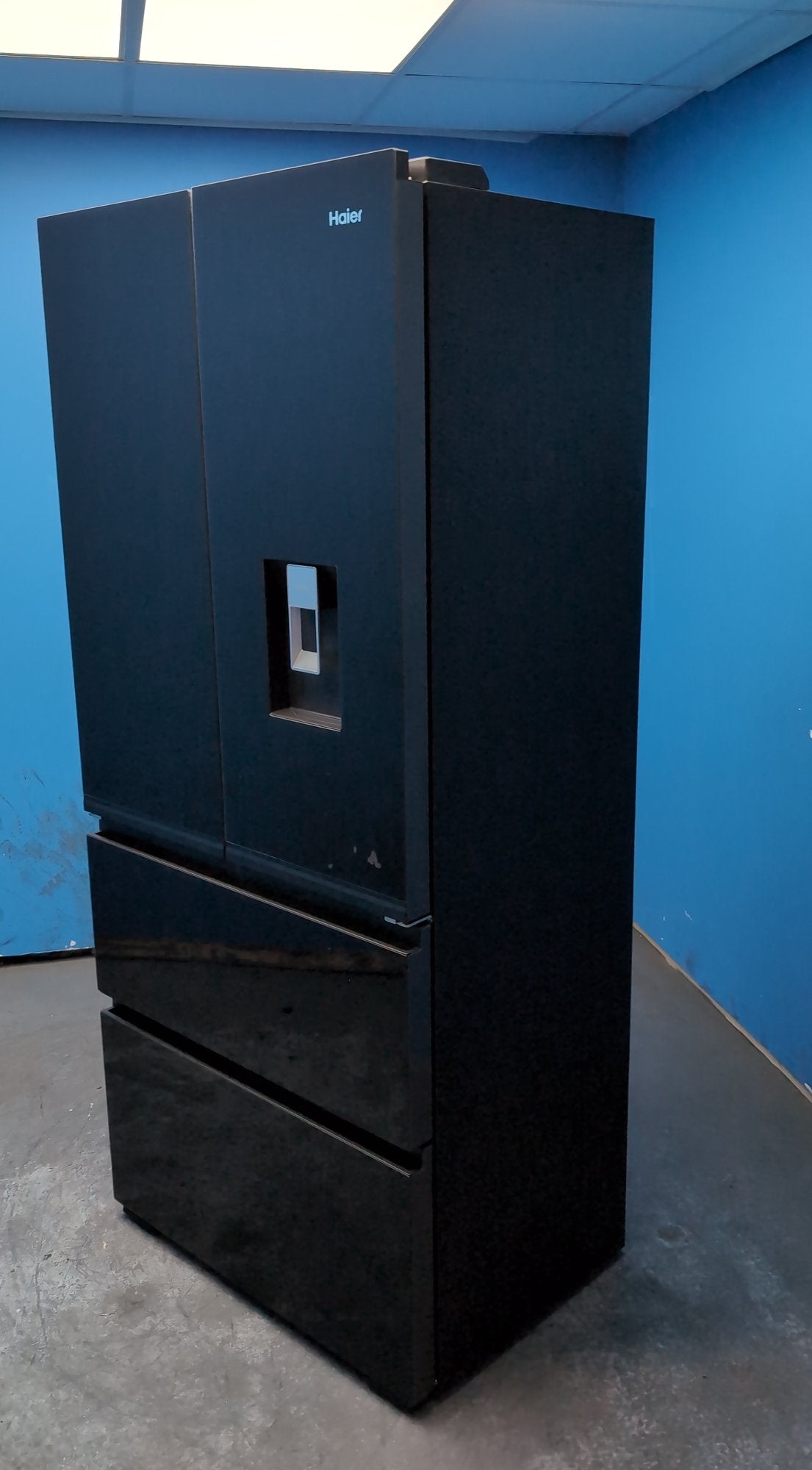 #GRC-163-424 - Haier French 4 Door Fridge Freezer – 468L, Obsidian Black Glass, Total No Frost