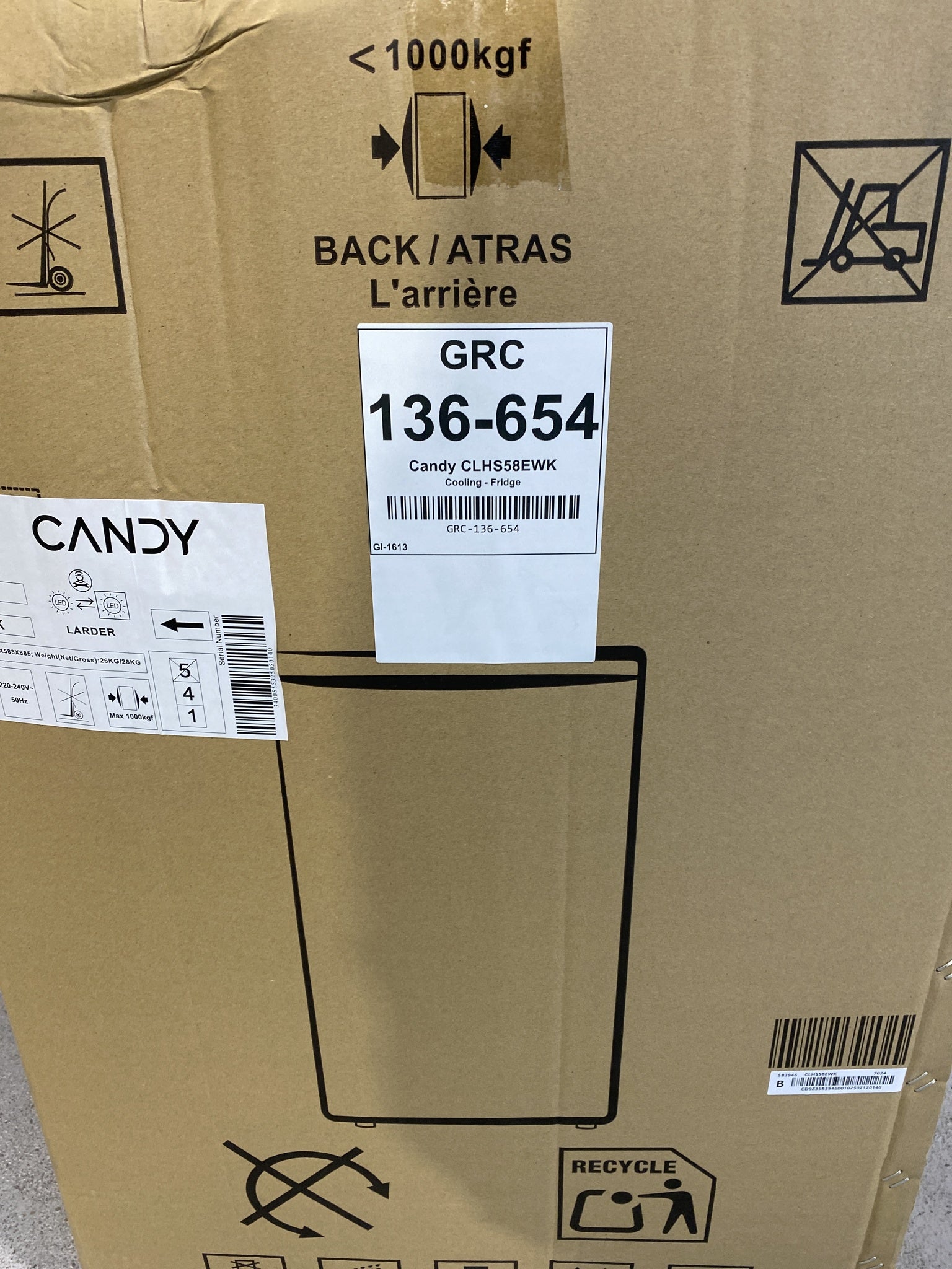 Candy CLHS58EWK 127 Litre 55cm Under Counter Fridge