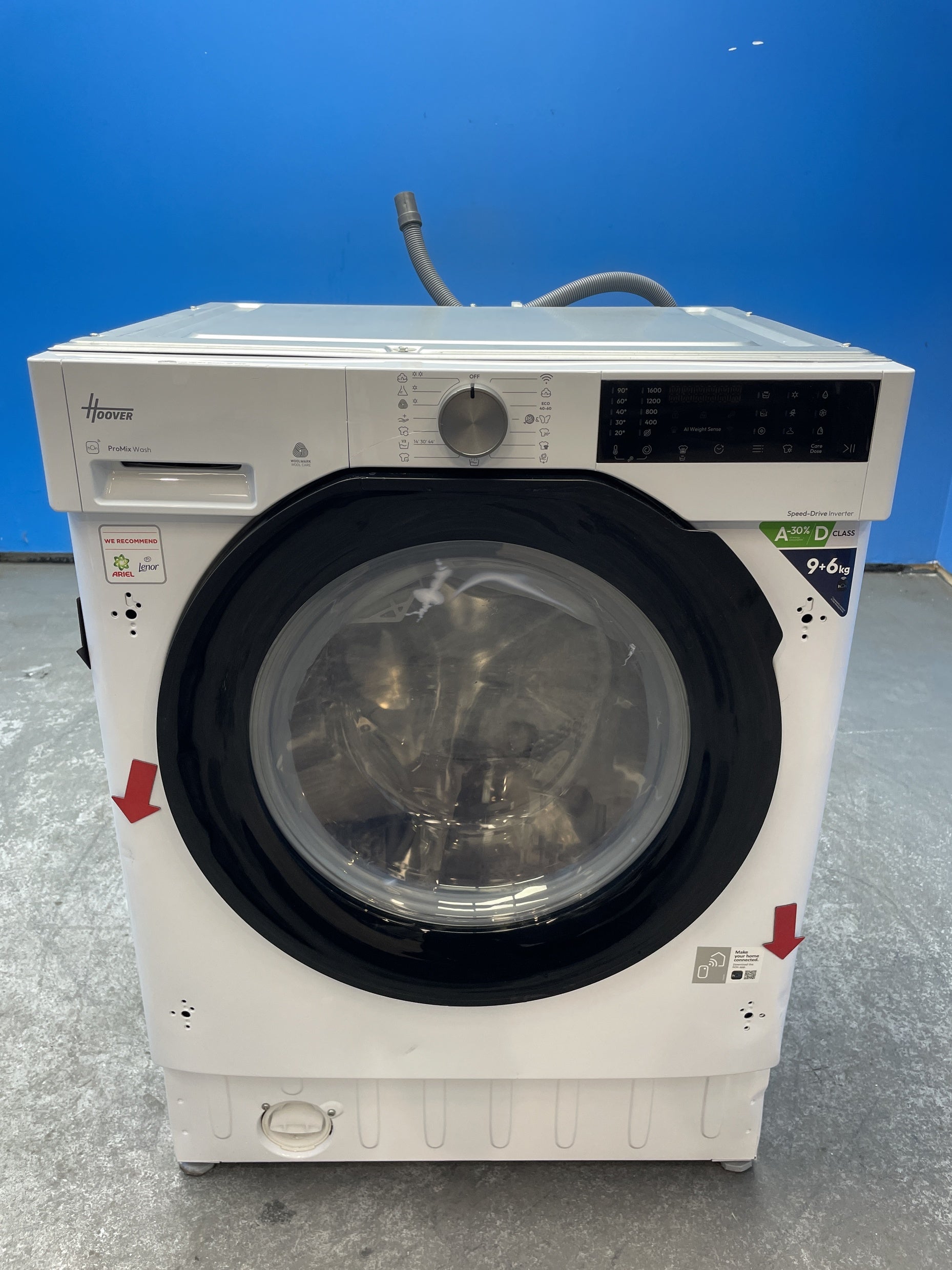 #GRC-163-863 - Hoover Integrated Washer Dryer – 9kg Wash, 6kg Dry, 1400rpm, WiFi Connected, White