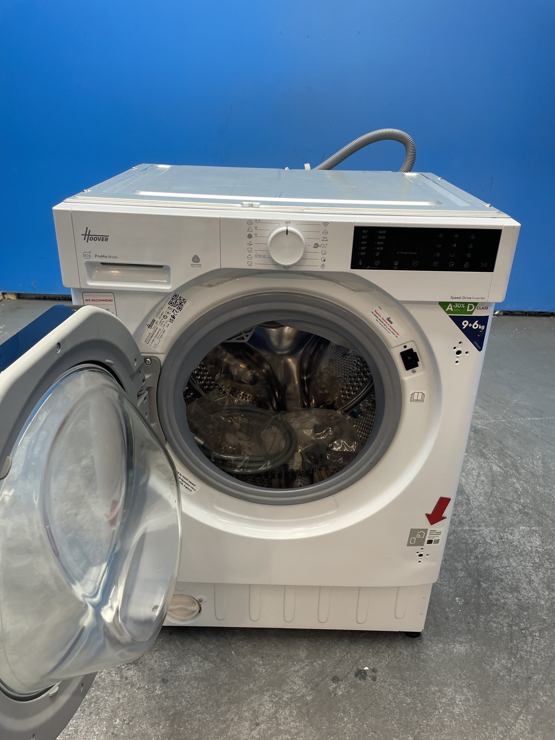 #GRC-163-431 - Hoover Integrated Washer Dryer – 9kg Wash, 6kg Dry, 1600rpm, WiFi Connected, White