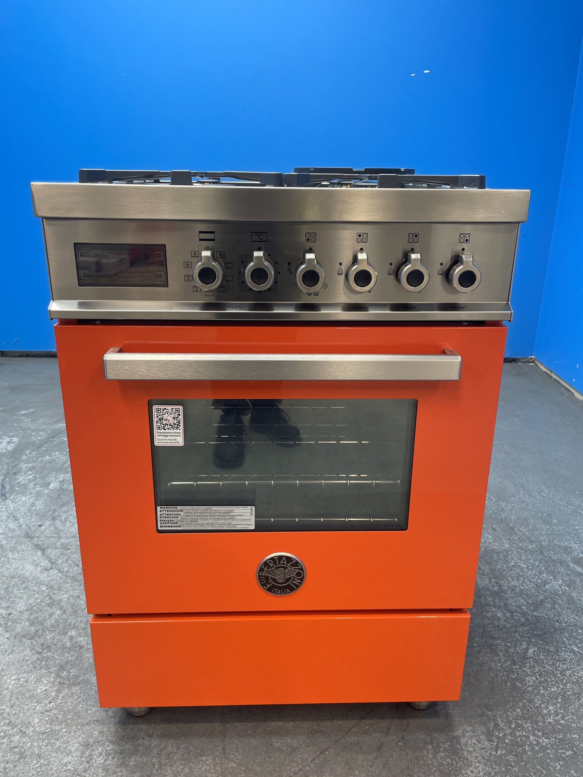 #GRC-163-728 - Bertazzoni 60cm Dual Fuel Range Cooker – 69L Single Oven, 4 Gas Burners, Cast Iron Supports