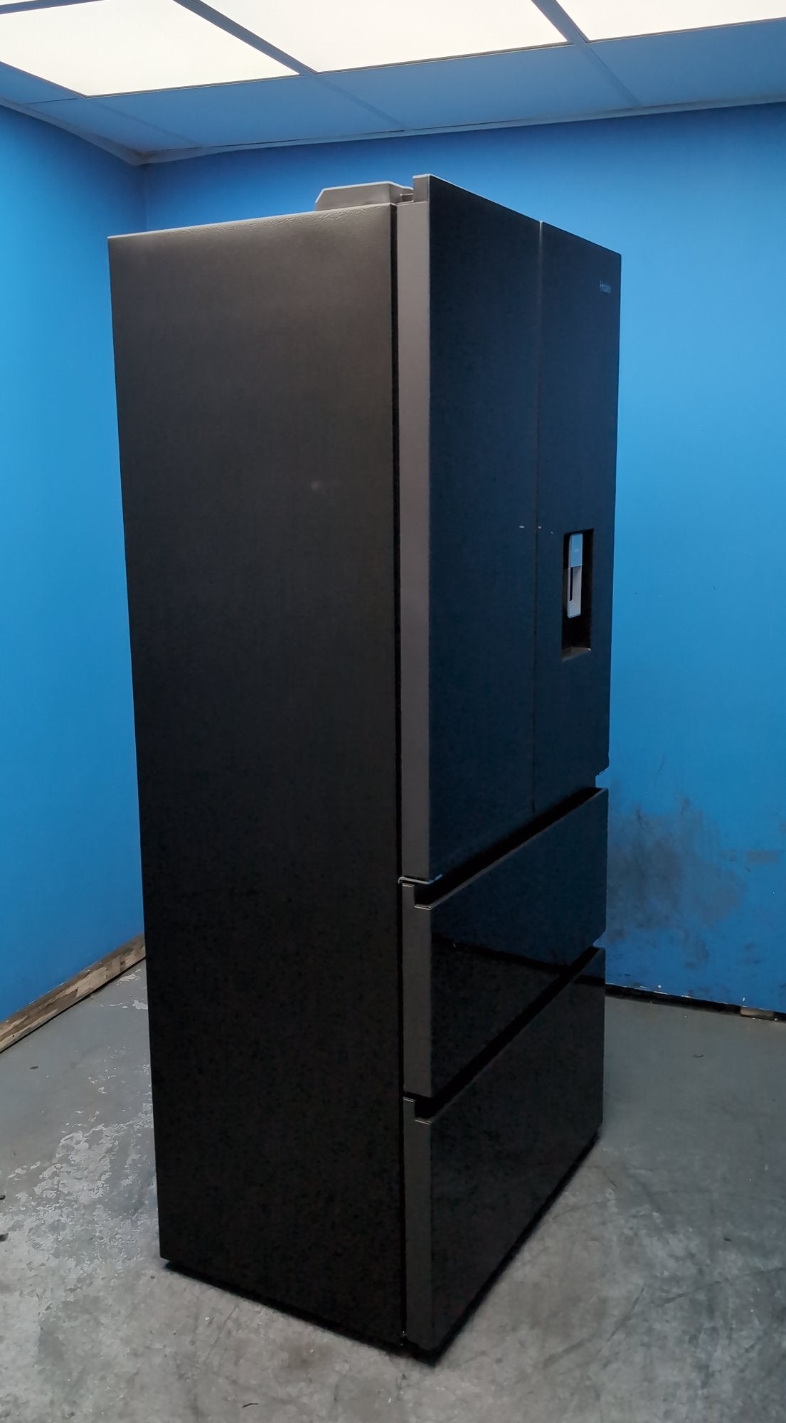 #GRC-163-424 - Haier French 4 Door Fridge Freezer – 468L, Obsidian Black Glass, Total No Frost