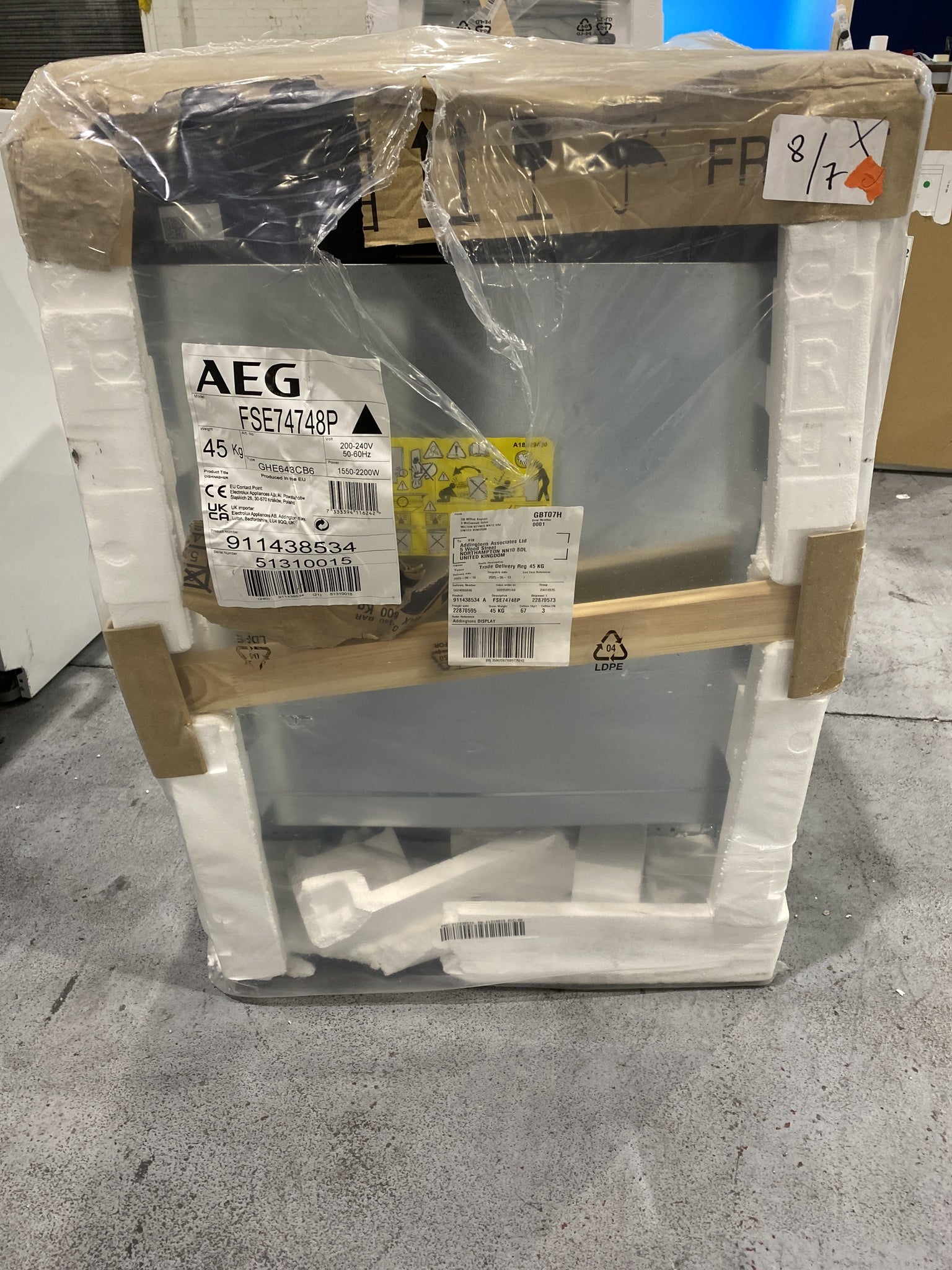 AEG FSE74748P 7000 Series Integrated GlassCare 15 Place Dishwasher